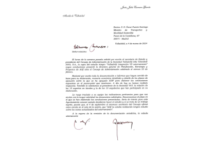 Carta del alcalde de Valladolid al ministro de Transportes y Movilidad Sostenible.