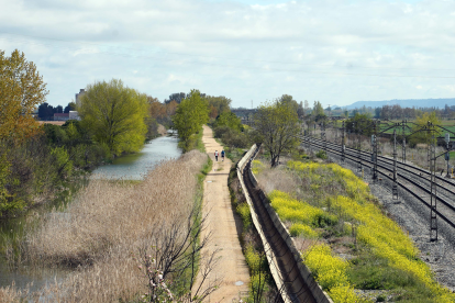 Canal de Castilla a su paso por la localidad vallisoletana de Cabezón de Pisuerga junto a la vía del tren Miriam Chacón / ICAL .