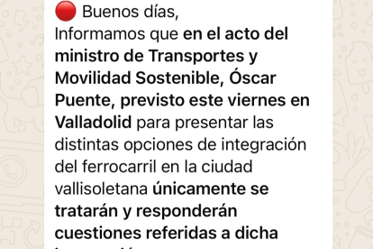 Mensaje remitido por la Subdelegación de Valladolid.