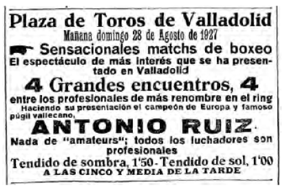 Cartel de una velada en Valladolid en 1927.