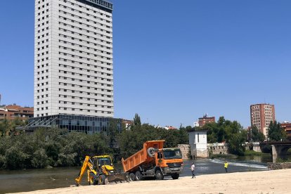 Camiones renuevan la arena de la playa de las Moreras