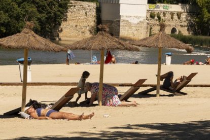 Nuevas tumbonas de la playa de las Moreras.