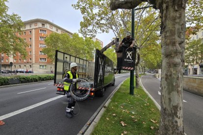 Primeras instalaciones de las luces de Navidad en el Paseo Zorrilla