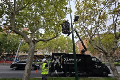 Primeras instalaciones de las luces de Navidad en el Paseo Zorrilla