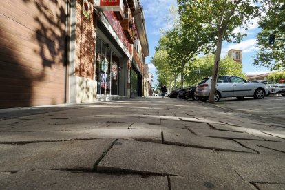 Baldosas levantadas en la avenida de Santander, en el entorno objeto de la polémica.