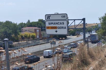 Retenciones en la A62 en Valladolid.
