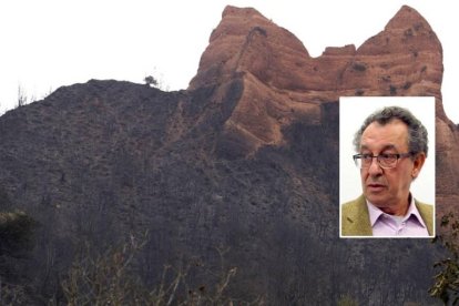 Efectos del incendio en Las Médulas y el arqueólogo Javier Sánchez Palencia.