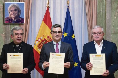 Luis Argüello, Félix Bolaños y Jesús Díaz en la firma del pasado jueves en la sede del Ministerio.