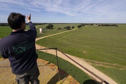 Antonio Miranda señala los terrenos del proyecto fotovoltaico junto a ‘Las Cortas de Blas’.