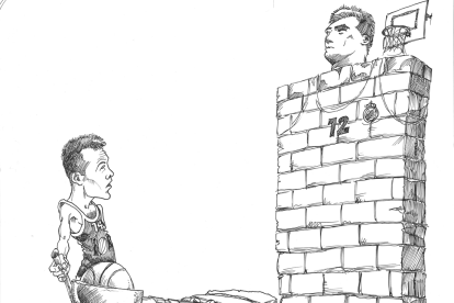 Imagen de archivo de una ilustración en El Mundo de Valladolid de Oscar Schmidt ante Sabonis en la previa de un Fórum- Real Madrid. /