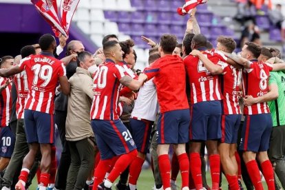 El Atlético de Madrid celebra en Zorriulla el titulo de Liga que consiguió en el feudo blanquivioleta, en la temporada 20-21.