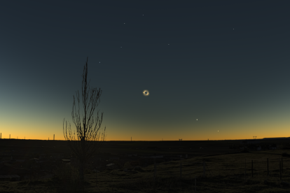 Representación de como se va a poder ver el eclipse desde Rueda