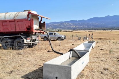 Proceso de instalación de abrevaderos para el ganado en una localidad de Castilla y León.