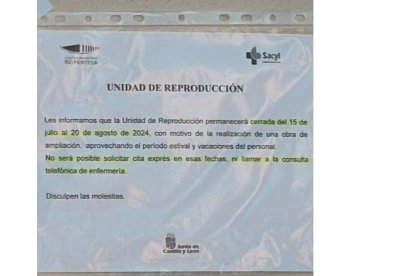 Cartel del cierre del laboratorio de reproducción asistida del Río Hortega