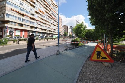 Obras del carril bici del paseo de Isabel la Católica en Valladolid.