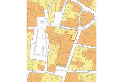 plano de ubicación con el solar (en rojo) adyacente a la Casona del siglo XVIII.