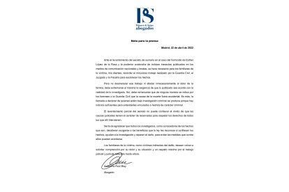 Comunicado del abogado de la familia de Esther López. E. M.
