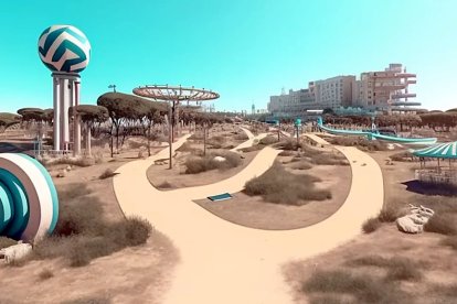 Recreación del proyecto de macroparque acuático en Pinar de Jalón, recién presentado por el alcalde de Valladolid. AYUNTAMIENTO DE VALLADOLID