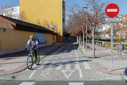 Un ciclista en el Paseo del Cauce a su paso por Pajarillos. J. M. LOSTAU