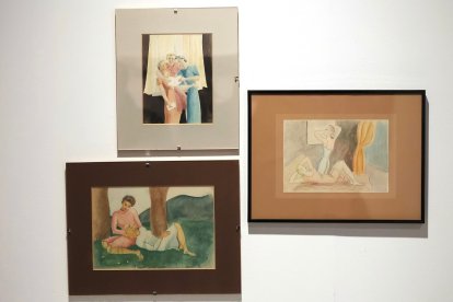 ‘Las chicas del coro’, ‘La caricia’ e ‘Intimidad’, tres acuarelas realizadas por Margarita Manso a finales de los años 20, pertenecientes a la Colección Enrique Conde Manso.- ICAL