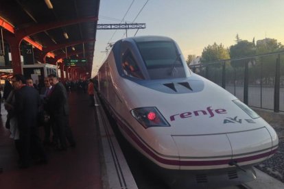 Inauguración de la línea de AVE que unirá Madrid - Valladolid - Palencia León El AVE inaugural estacionado en la vía 21 de Chamartín.