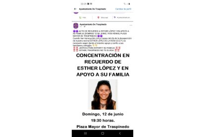 Cartel anunciando la concentración de este domingo en recuerdo de Esther López.
