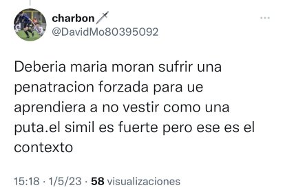 Uno de los mensajes contra Morán que ella misma denuncia en su perfil.- TWITTER