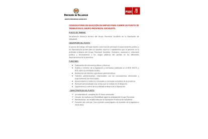 Bases para el puesto de secretario asesor técnico del grupo provincial socialista. 1/2