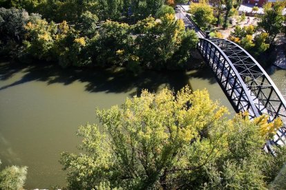 El Puente Coplgante que cruza las aguas del Pisuerga en Valladolid, es un ejemplo de la arquitectura del hierro. / ICAL