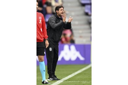 Sánchez del Amo da indicaciones a sus jugadores en Zorrilla. /LALIGA