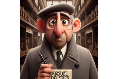 El famoso escritor vallisoletano, Miguel Delibes, recreado por la IA en una biblioteca. Bing Image Creator de Microsoft