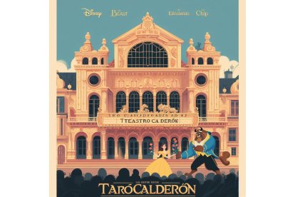 La Bella y la Bestia bailan en la entrada del teatro Calderón de Valladolid. Bing Image Creator de Microsoft