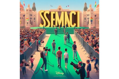 La llegada de los actores y directores de cine a través de la alfombra verde de la Seminci como si de una película de Disney Pixar se tratara. Bing Image Creator de Microsoft