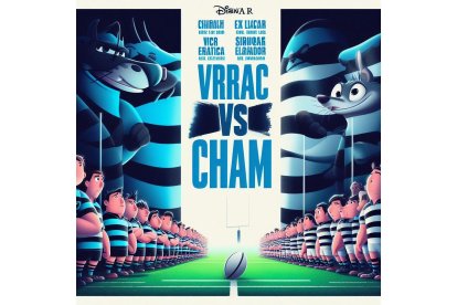 Recreación de un partido entre los dos equipos de Rugby de la ciudad: Vrac y el Chami. Bing Image Creator de Microsoft