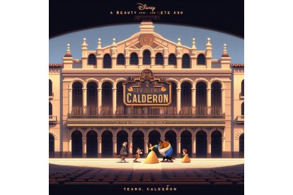 La Bella y la Bestia bailan en la entrada del teatro Calderón de Valladolid. Bing Image Creator de Microsoft