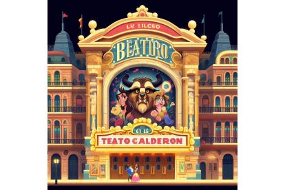La Bella y la Bestia bailan en la entrada del teatro Calderón de Valladolid. Bing Image Creator de Microsoft