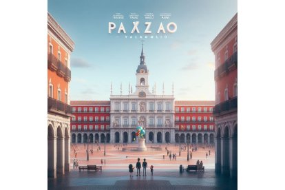 La plaza Mayor de Valladolid ambientada en la bajo la magia de la Navidad de Disney Pixar. Bing Image Creator de Microsoft