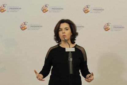 La vicepresidenta y ministra para las Administraciones Públicas, Soraya Sáenz de Santamaría hace una valoración de la VI Conferencia de Presidentes.