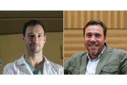 El alcalde de Valladolid, Óscar Puente (derecha), ensalzó la trayectoria de Ignacio Amat, coordinador de la Unidad de Cardiología Intervencionista del Hospital Clínico Universitario de Valladolid.