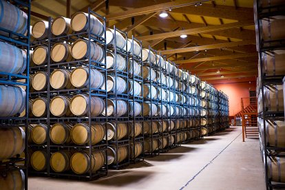 Sala de barricas de la Bodega Emina Ribera del Duero. B. F. M.