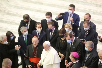 Su Santidad el Papa Francisco celebra una audiencia general en el que recibe al alcalde de Valladolid, Óscar Puente, y al arzobispo de la Diócesis vallisoletana, Ricardo Blázquez. - ICAL