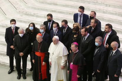 Su Santidad el Papa Francisco celebra una audiencia general en el que recibe al alcalde de Valladolid, Óscar Puente, y al arzobispo de la Diócesis vallisoletana, Ricardo Blázquez. - ICAL