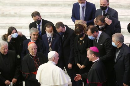 Su Santidad el Papa Francisco celebra una audiencia general en el que recibe al alcalde de Valladolid, Óscar Puente, y al arzobispo de la Diócesis vallisoletana, Ricardo Blázquez. - ICAL