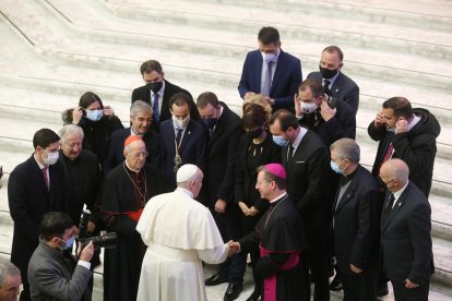 Su Santidad el Papa Francisco celebra una audiencia general en el que recibe al alcalde de Valladolid, Óscar Puente, y al arzobispo de la Diócesis vallisoletana, Ricardo Blázquez. - ICAL