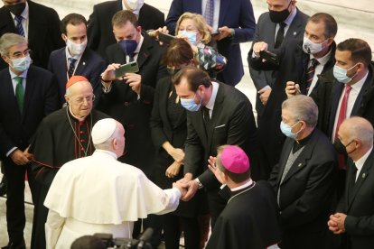 Su Santidad el Papa Francisco celebra una audiencia general en el que recibe al alcalde de Valladolid, Óscar Puente, y al arzobispo de la Diócesis vallisoletana, Ricardo Blázquez. - ICAL