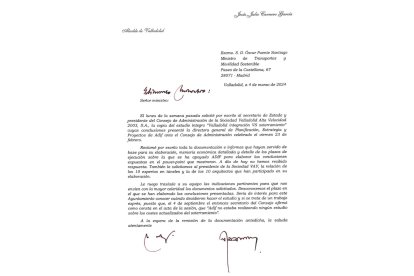 Carta del alcalde de Valladolid al ministro de Transportes y Movilidad Sostenible.