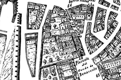 El Convento de la Trinidad Calzada proyectado en un plano de Valladolid de 1738 elaborado por Bentura Seco