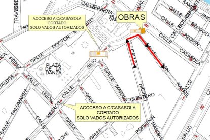 Mapa de los cortes en el entorno de la plaza de los Vadillos