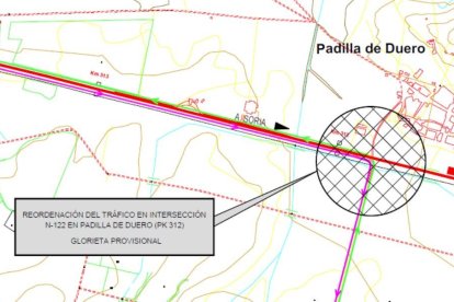 Zona en la que se ejecutará la glorieta provisional en Padilla de Duero