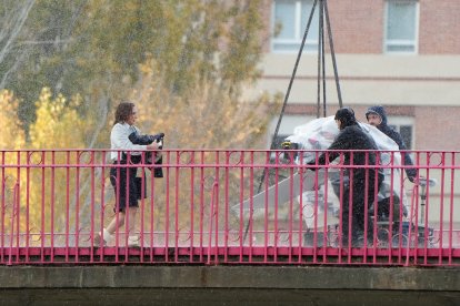 Malena Alterio en el rodaje de la serie 'Cochinas' de Prime en Valladolid